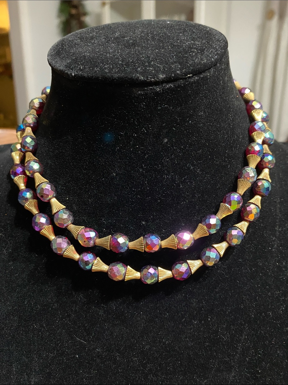 Japan Aurora Faceted Bead Necklace with Gold Accents